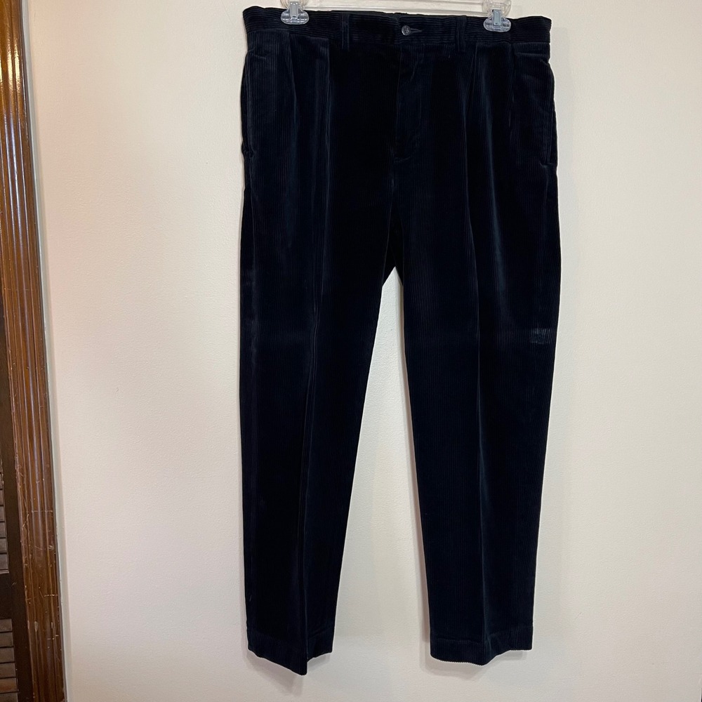 Polo Ralph Lauren Ethan Pant Mens 36x30 Black‎ Corduroy Pleated Cotton Trousers